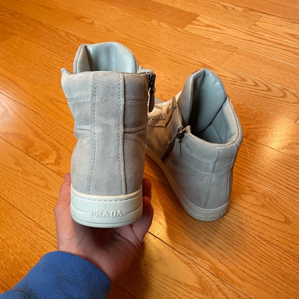 Suede Prada Lace up High Top Sneakers                      - Size 7 - Picture 3 of 4